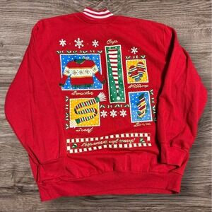 Vtg 90's Holiday Time Red Ugly CHRISTMAS Sweatshirt Xmas Party‎ Women's Xl